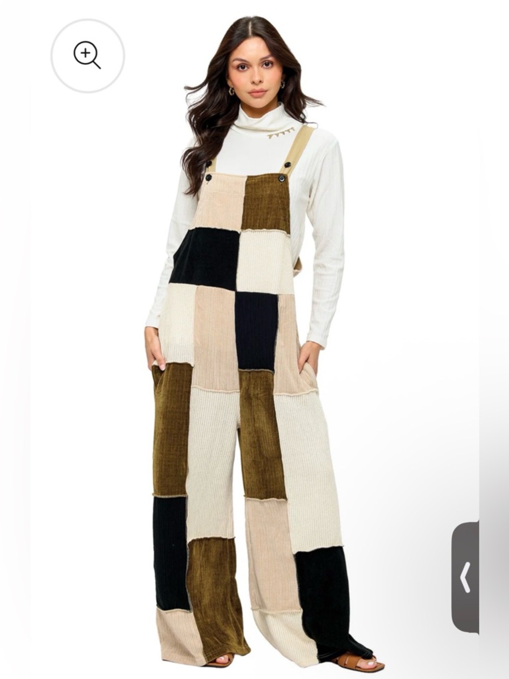 Yak & Yeti Patchwork Wide-Leg Overalls in Black, Cream & Olive Size S/M